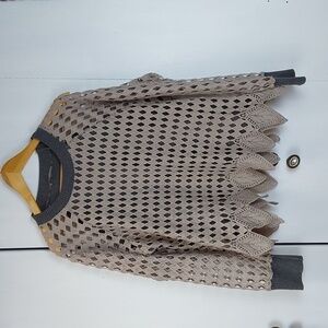 Zara Womens Tan open knit Crochet Top Gray attached Cami Neutral Sz.L
